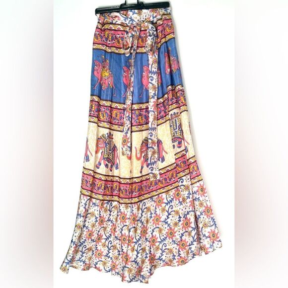 Tolani Silk Wrap Skirt Made in India - Pink Elephants and Camels Boho - One Size - Picture 1 of 5